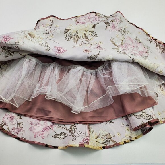 Womens Y2K Mini Flare Skirt Size 1 Pink Floral Cottagecore Fairy Dainty Coquette - Picture 7 of 13
